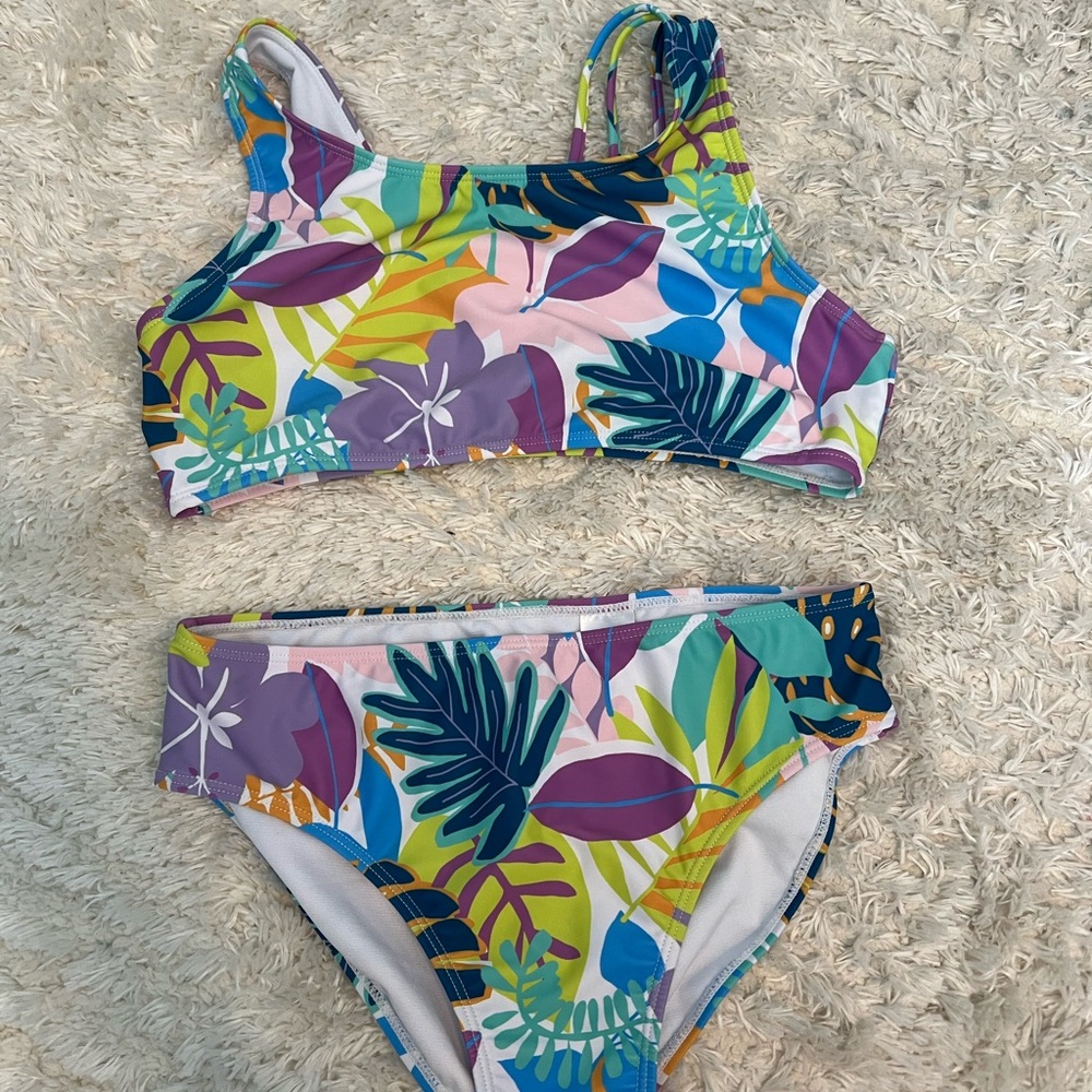 Andy & Evan Colorful Leaf Print Kids Bikini